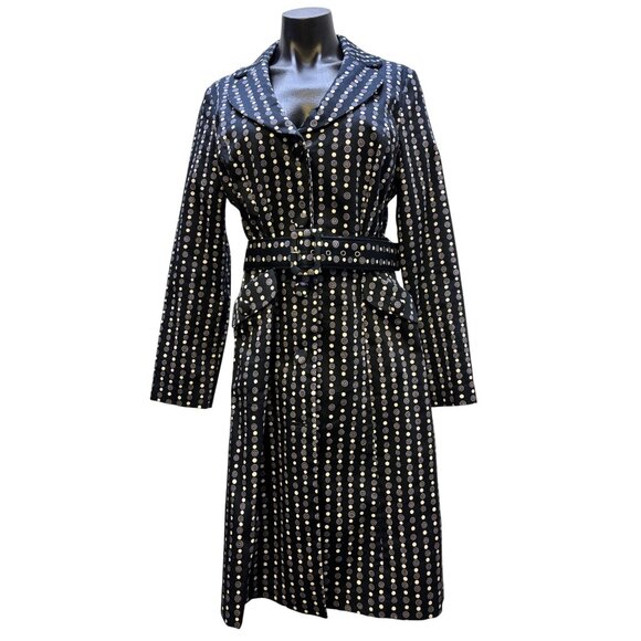 Lapis Print Navy Trench Coat With Belt & Button Detailing M - Picture 1 of 8